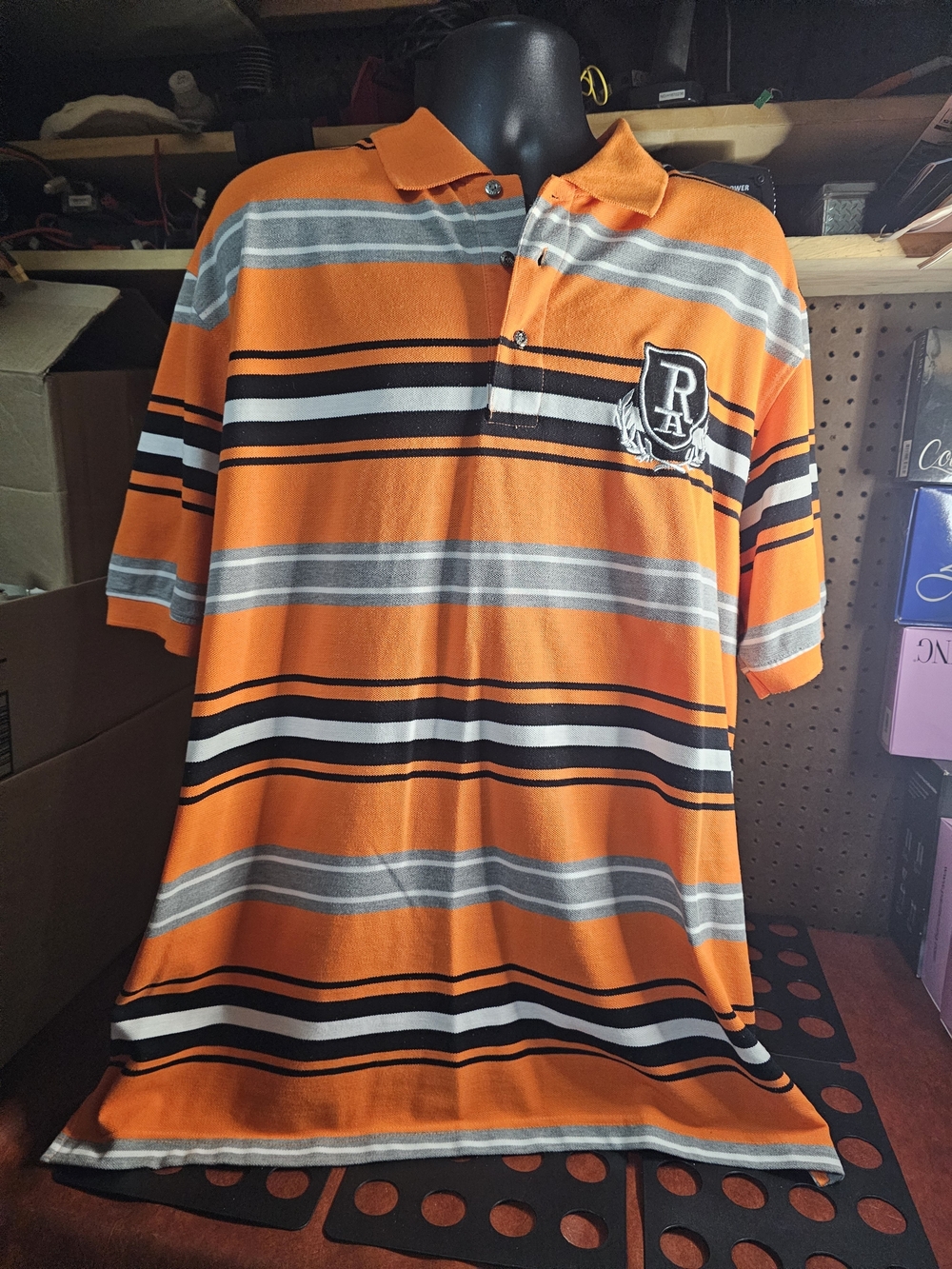 Red Ape 3x Orange Striped Polo Shirt with Patch Logo